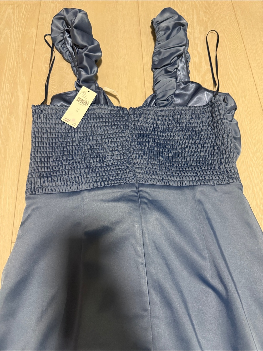 By Anthropologie Light Blue Satin Sweetheart Midi Slit Dress - Picture 13 of 14